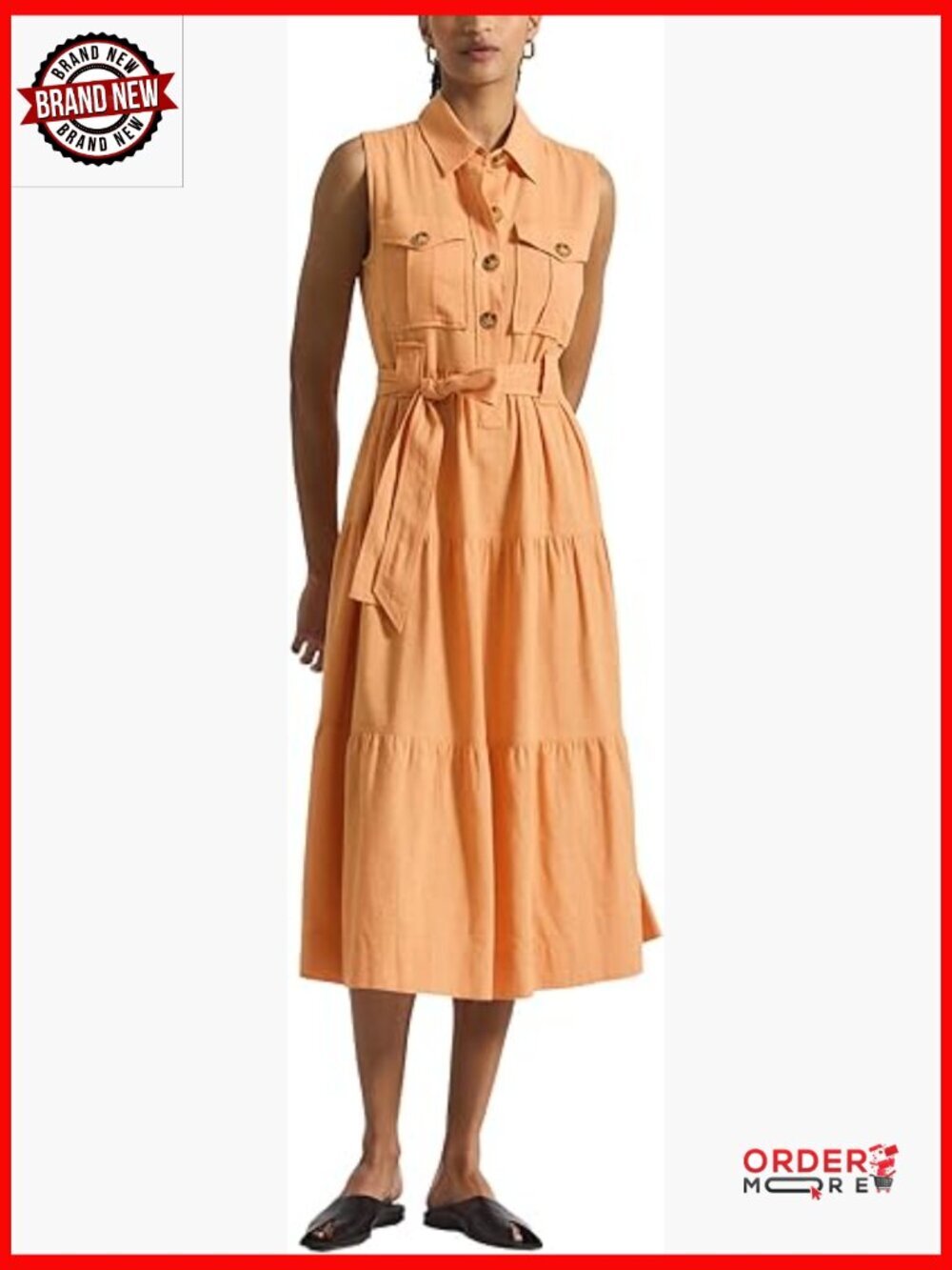 Sleeveless Shirt Dress with Tiered Skirt and Sash Belt